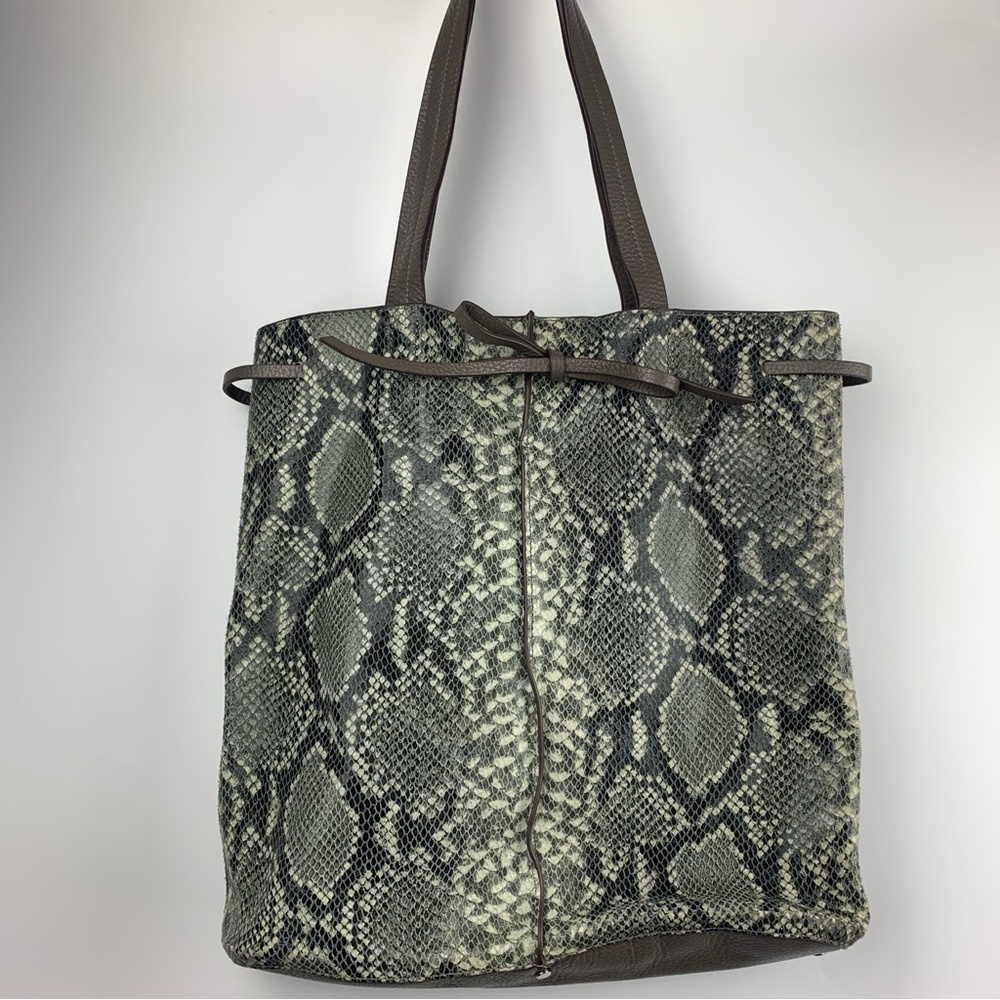 Banana Republic Portfolio Smart Grey Snake-Print Tote Bag Italian Leather